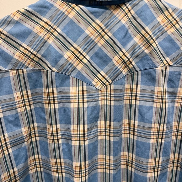 Wrangler western men’s Casual Blue Plaid Shirt Pearl snap XL - Picture 5 of 7